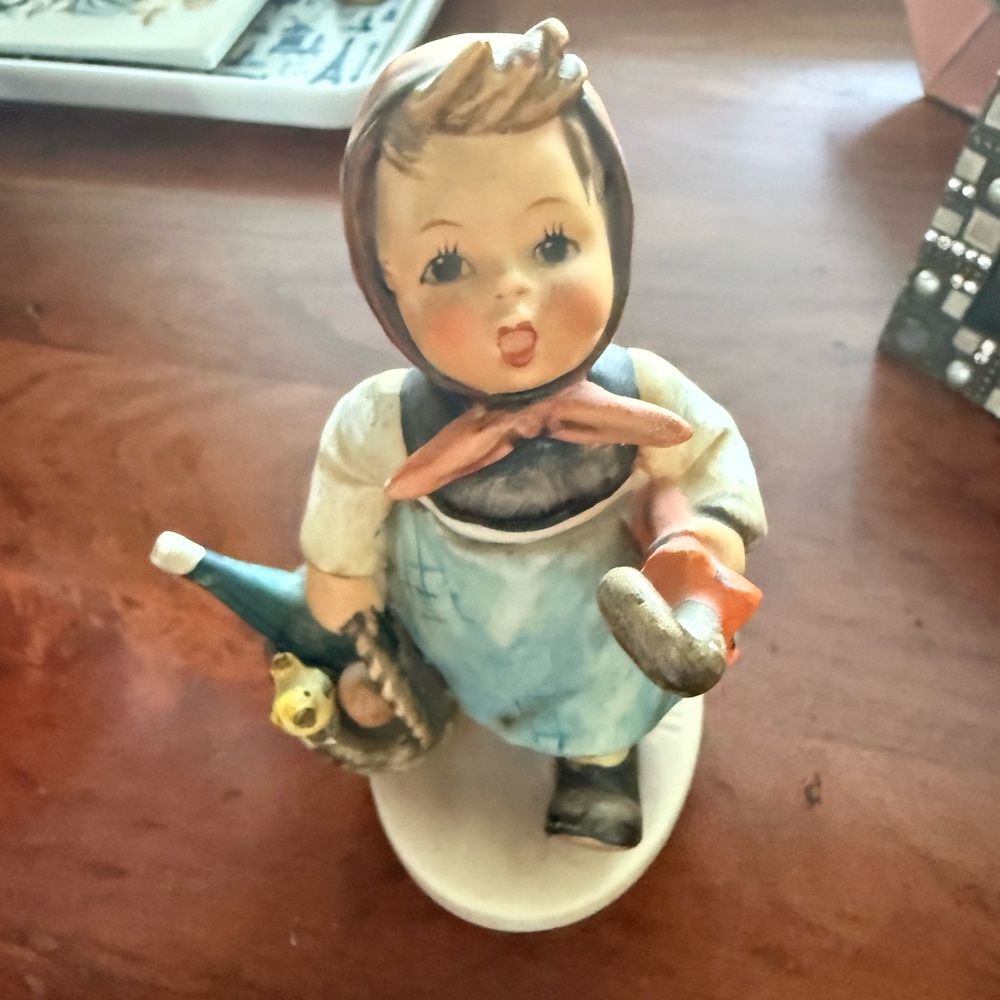 Vintage Figurine with Blue Dress and Brown Scarf - Hummel